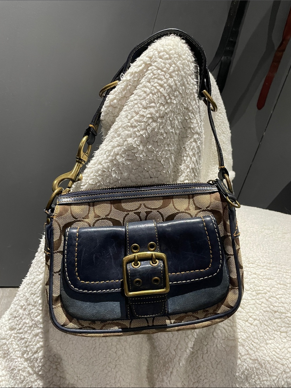 COACH | Y2K Legacy 2004 Special Edition Navy Suede Shoulder Bag